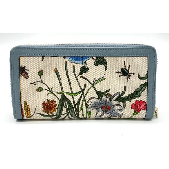 Authentic GUCCI Floral Round Zipper Long Wallet Bamboo - Picture 3 of 11